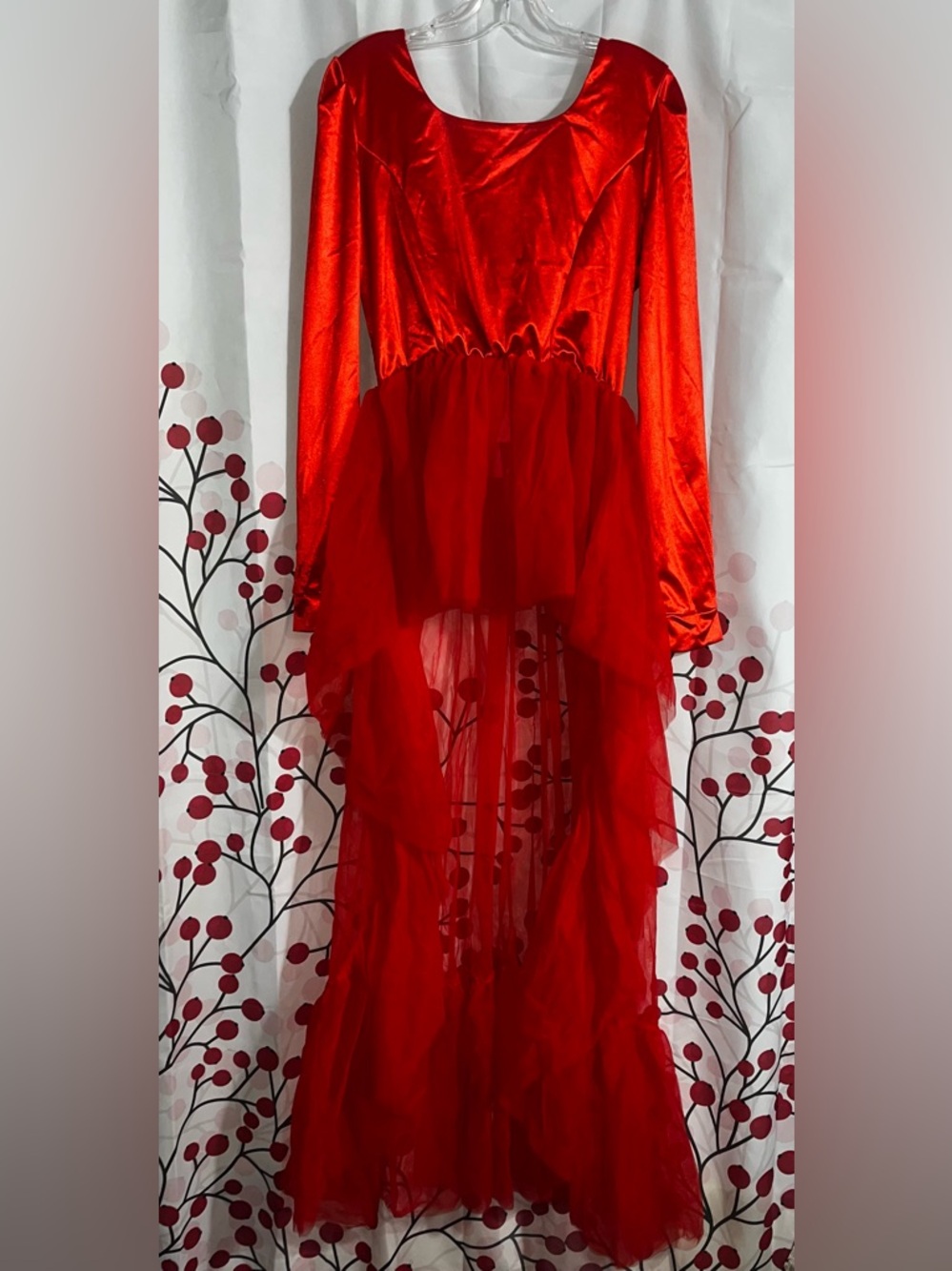 Red Hi-Low Satin and Tulle Women's Hi-Low Dress - Picture 9 of 12